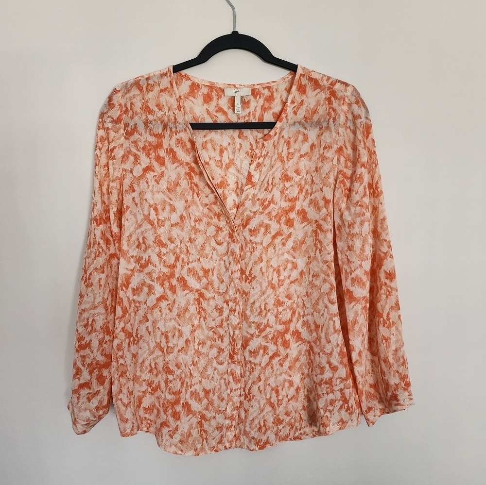 Joie Womens Top Small Orange 100% Silk Abstract Print Blouse